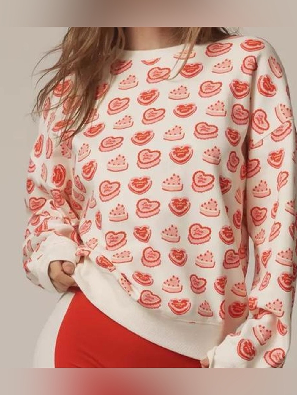 Beach Riot White Sweatshirt with Red Heart Print